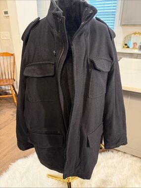 Tasso Elba Black Military-Inspired Wool Blend Pea Coat